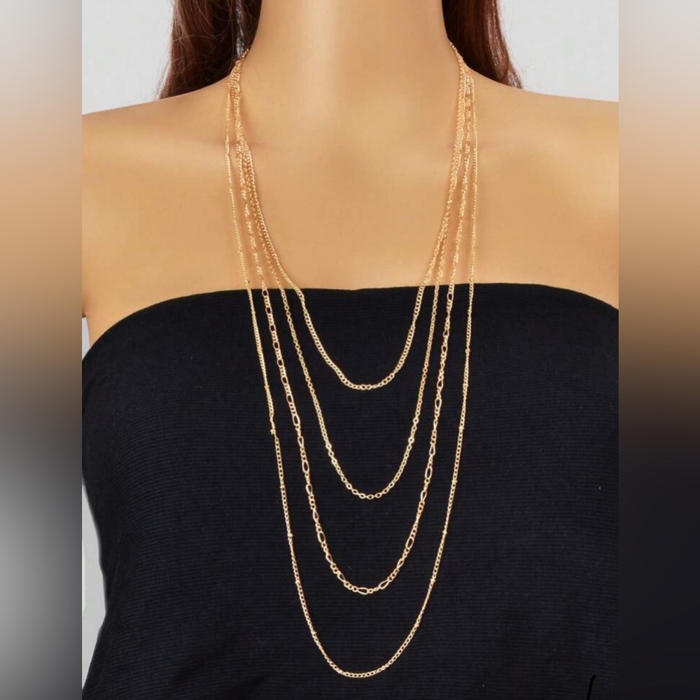 Elegant Gold 1pc Layered Chain Necklace